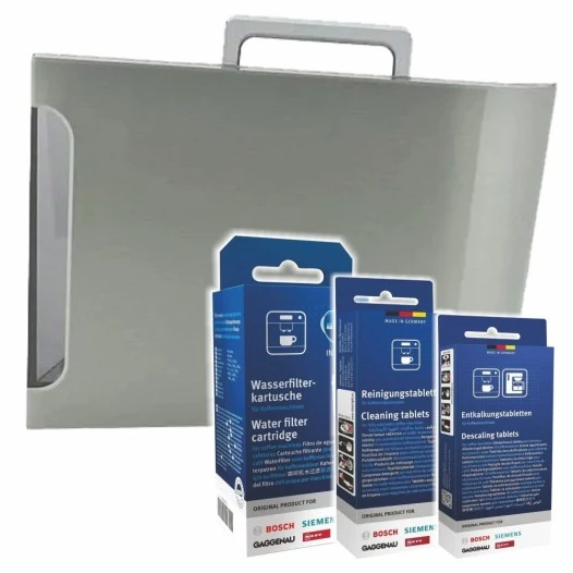 Kit di manutenzione Siemens per macchina da caffè: serbatoio dell'acqua + filtro dell'acqua + decalcificante + detergente 11010423