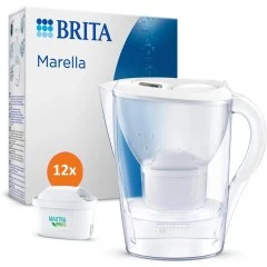 Caraffa filtrante Brita Marella Cool da 2,4 L + 12 filtri Maxtra Pro All-in-1, bianca