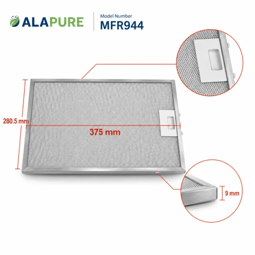 Alapure MFR944 compatibile con il filtro metallico Miele 8270321 375x280,5x9