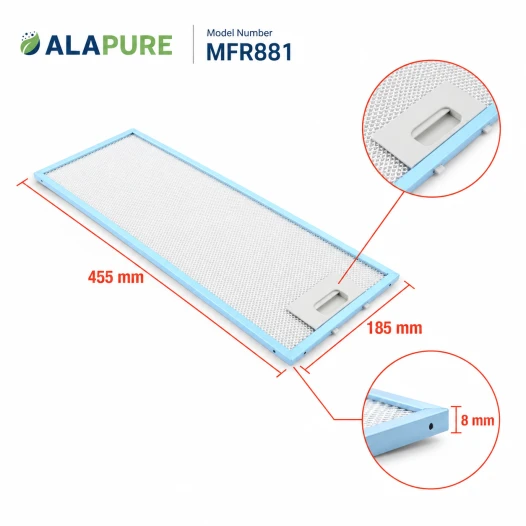 Filtro metallico Alapure compatibile con Electrolux 4055241147 455x185x8 mm