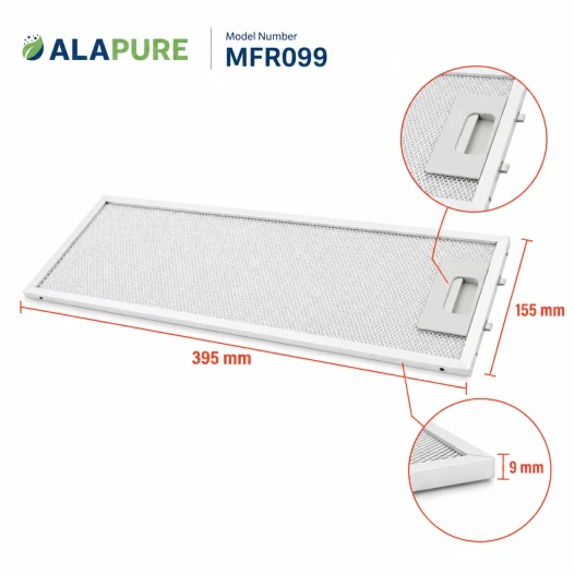 Filtro metallico Alapure adatto per Zanussi 80875677 395x155 mm