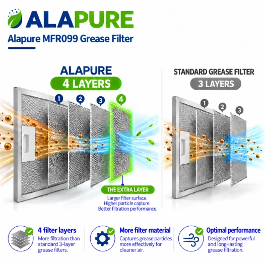 Filtro metallico Alapure adatto per Zanussi 80875677 395x155 mm