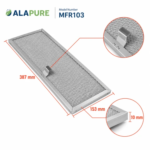 Filtro metallico Alapure compatibile con Novy 563-8020A / 609014 387x153x10 mm
