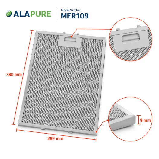 Filtro metallico Alapure compatibile con Smeg 380x290 mm GF03RB