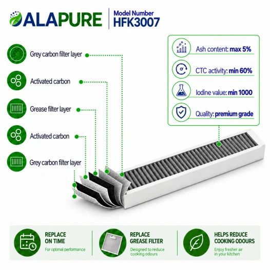 Filtro per odori e particelle fini Alapure, compatibile con Atag HF3007