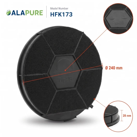 Filtro al carbone Alapure compatibile con Juno MCFE08 / 9029800522 / Tipo 28 / 9029793727