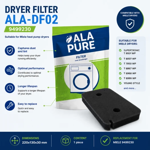 Filtro per asciugatrice a pompa di calore Alapure, compatibile con Miele 9499230